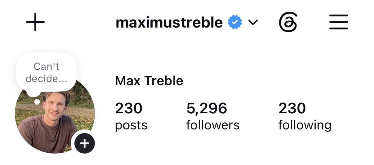 Max Treble on Instagram, verified, 5,296 followers